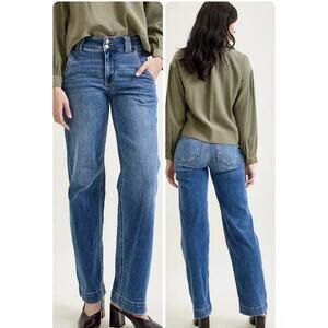 Judy Blue Wide Leg High Waist Trouser Jeans 11/30 Medium Wash JB82558 Dbl Button